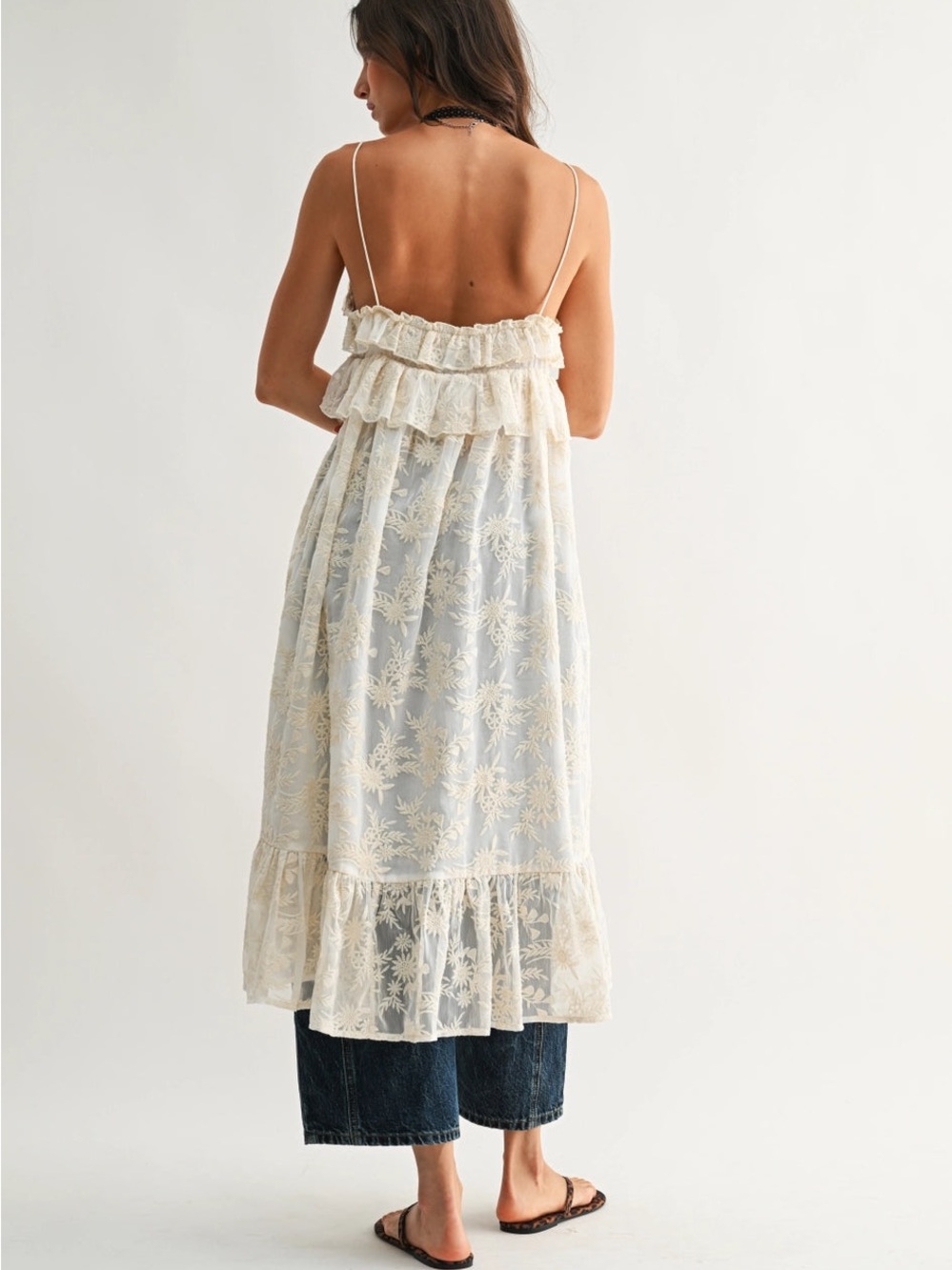 Lace Ruffle Cream Maxi Tank Top - Picture 3 of 3